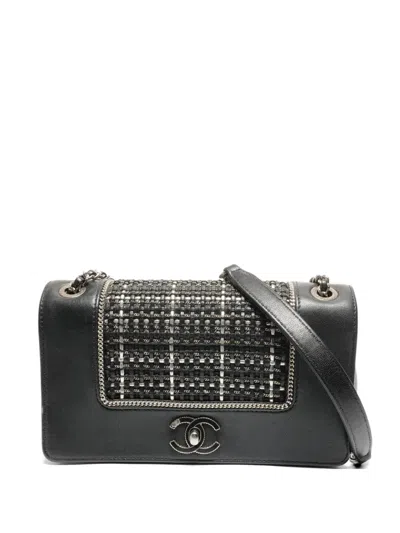 Pre-owned Chanel 2016-2017 Double Flap Check Shoulder Bag In Black