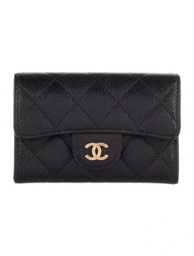 Pre-owned Chanel 2016-2017 Flap Card Holder Wallet In Black
