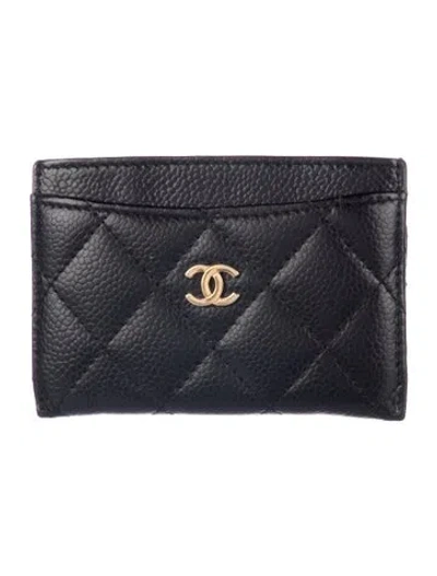 Pre-owned Chanel 2016-2017 Interlocking Cc Logo Card Holder In Black