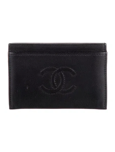 Pre-owned Chanel 2016-2017 Interlocking Cc Logo Card Holder In Black