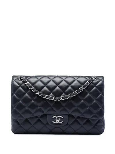 Pre-owned Chanel 2016-2017 Jumbo Classic Lambskin Double Flap Shoulder Bag In Blue