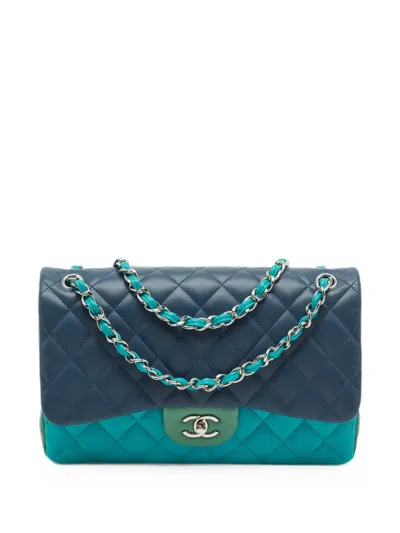 Pre-owned Chanel 2016-2017 Jumbo Double Flap Shoulder Bag In Blue