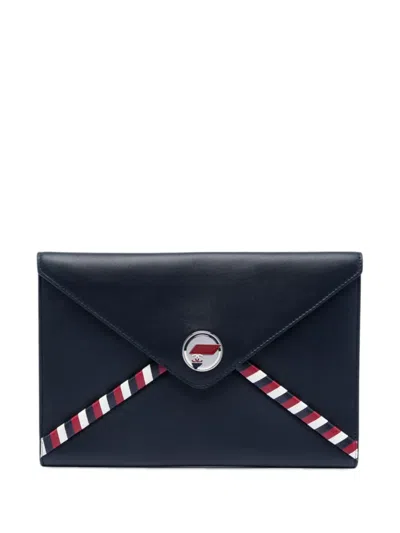 Pre-owned Chanel 2016-2017 Lambskin Airlines Envelope Clutch Bag In Blue