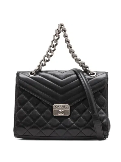 Pre-owned Chanel 2016-2017 Lambskin Mad About Quilting Flap Satchel In Black