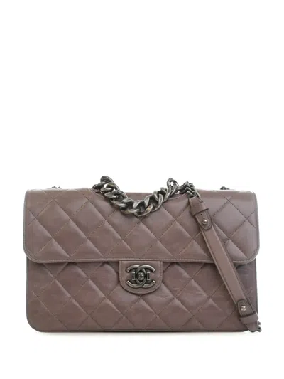 Pre-owned Chanel 2016-2017 Large Quilted Aged Calfskin Perfect Edge Flap Satchel In Purple