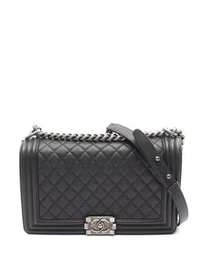 Pre-owned Chanel 2016-2017 Large Quilted Caviar Boy Flap Crossbody Bag In Black