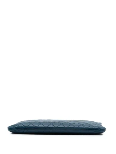 Pre-owned Chanel 2016-2017 Large Quilted Lambskin O Case Clutch Bag In Blue