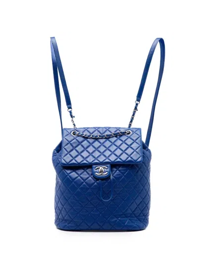 Pre-owned Chanel 2016-2017 Large Quilted Lambskin Urban Spirit Backpack In Blue