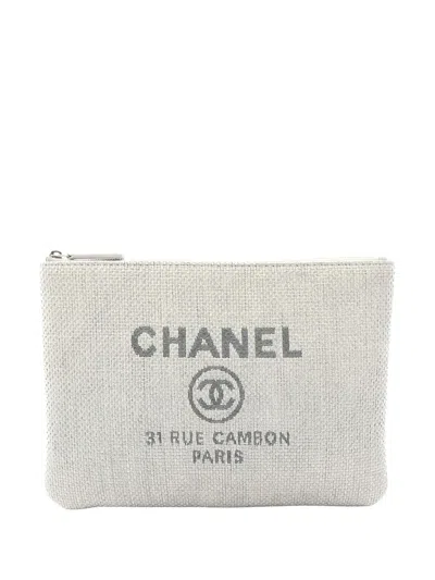 Pre-owned Chanel 2016-2017 Large Tweed Deauville O Case Clutch Bag In Gray