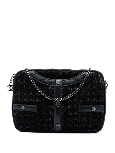 Pre-owned Chanel 2016-2017 Limited Edition Tweed Girl Jacket Clutch On Chain Crossbody Bag In Black