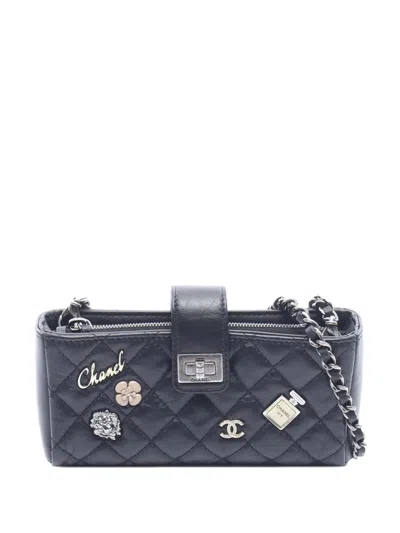 Pre-owned Chanel 2016-2017 Lucky Charms Reissue 2.55 Phone Holder Crossbody Bag In Black