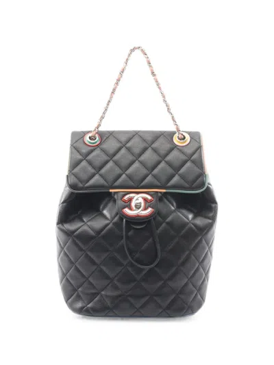 Pre-owned Chanel 2016-2017 Matelasse Cc Turn-lock Backpack In Black