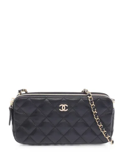 Pre-owned Chanel 2016-2017 Matelassé Chain Wallet In Black