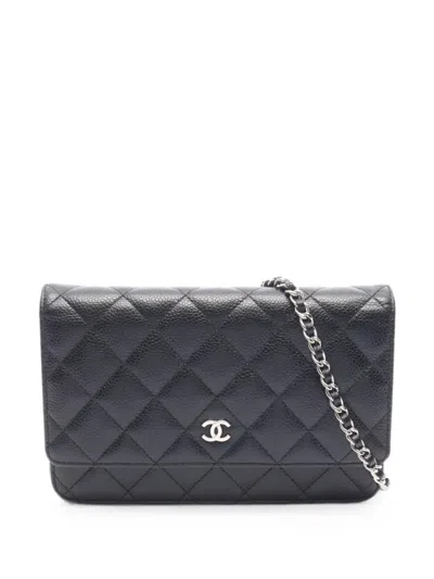Pre-owned Chanel 2016-2017 Matelassé Chain-strap Wallet In Black