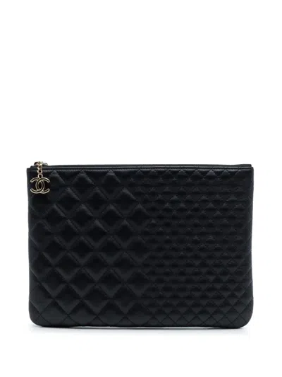 Pre-owned Chanel 2016-2017 Medium Bi Quilted Lambskin O Case Clutch Bag In Black