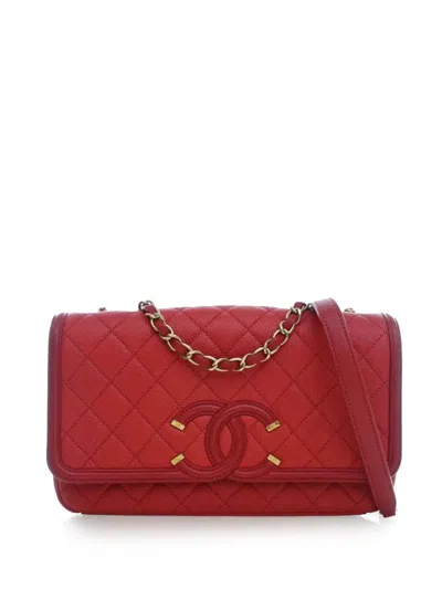 Pre-owned Chanel 2016-2017 Medium Caviar Cc Filigree Flap Crossbody Bag In Red