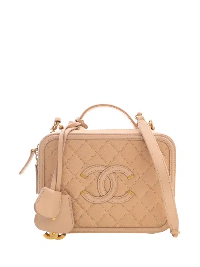 Pre-owned Chanel 2016-2017 Medium Caviar Cc Filigree Vanity Case Satchel In Neutral