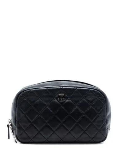 Pre-owned Chanel 2016-2017 Medium Curvy Cosmetic Pouch Vanity Bag In Black