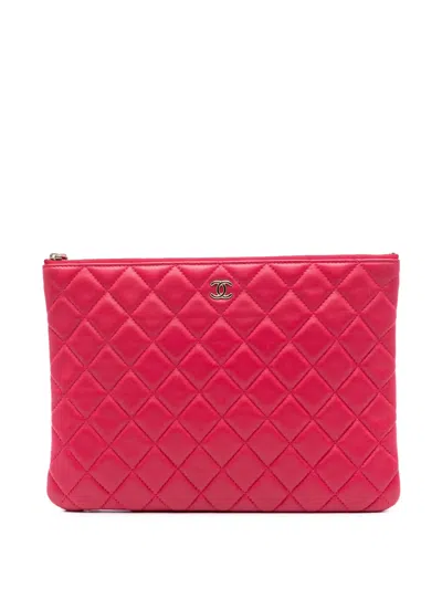 Pre-owned Chanel 2016-2017 Medium Quilted Lambskin O Case Clutch Bag In Pink