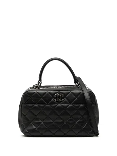Pre-owned Chanel 2016-2017 Medium Quilted Lambskin Trendy Cc Bowling Bag Satchel In Black