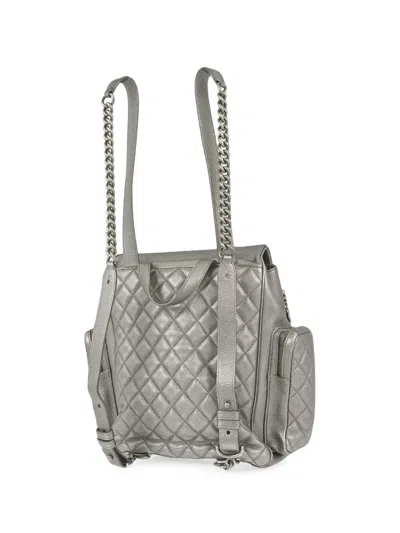 Pre-owned Chanel 2016-2017 Medium Quilted Leather Backpack In Silver