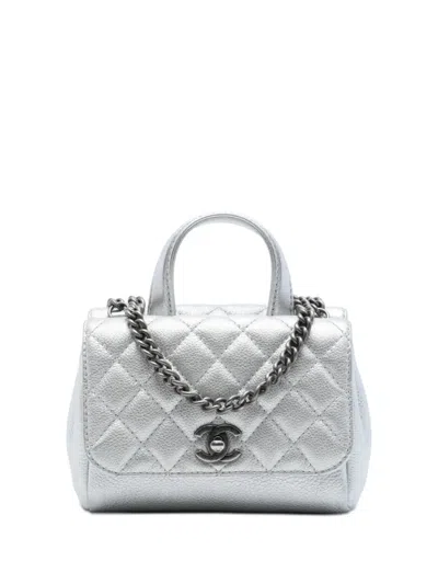 Pre-owned Chanel 2016-2017 Metallic Grained Calfskin Pilot Essentials Double Sided Flap Satchel In Silver