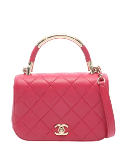 Pre-owned Chanel 2016-2017 Mini Quilted Lambskin Carry Chic Flap Satchel In Pink