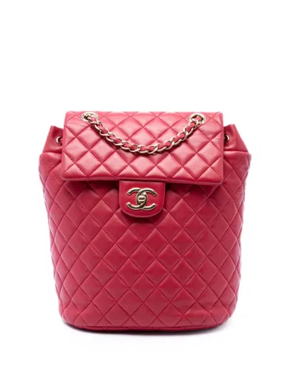 Pre-owned Chanel 2016-2017 Mini Quilted Lambskin Urban Spirit Backpack In Red