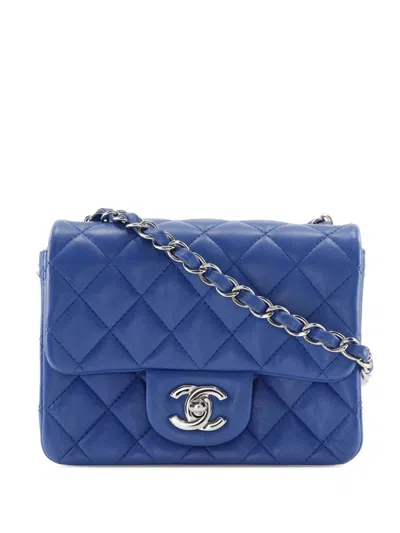 Pre-owned Chanel 2016-2017 Mini Square Classic Lambskin Single Flap Crossbody Bag In Blue