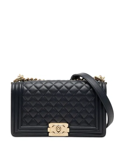 Pre-owned Chanel 2016-2017 Old Medium Quilted Lambskin Boy Flap Crossbody Bag In Black