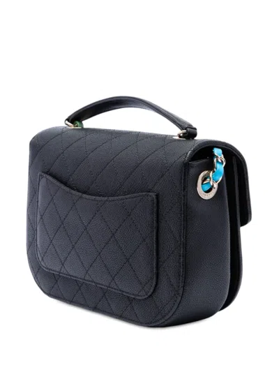 Pre-owned Chanel 2016-2017 Paris Cuba Small Quilted Caviar Thread Around Flap Satchel In Black