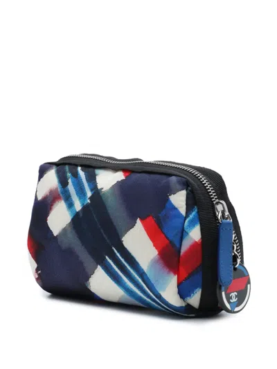 Pre-owned Chanel 2016-2017 Printed Canvas Airline Pouch In Blue