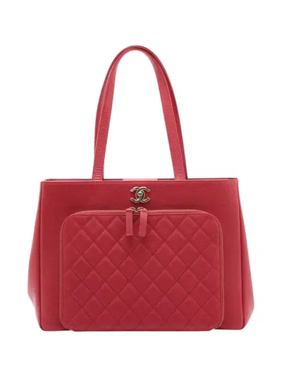 Pre-owned Chanel 2016-2017 Quilted Caviar Business Affinity Shopping Tote Bag In Red