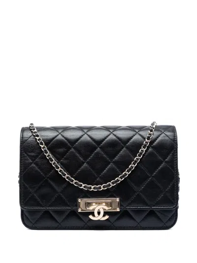 Pre-owned Chanel 2016-2017 Quilted Lambskin Golden Class Wallet On Chain Crossbody Bag In Black