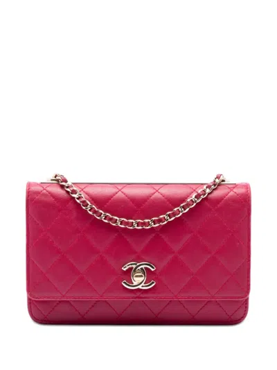 Pre-owned Chanel 2016-2017 Quilted Lambskin Trendy Cc Wallet On Chain Crossbody Bag In Pink