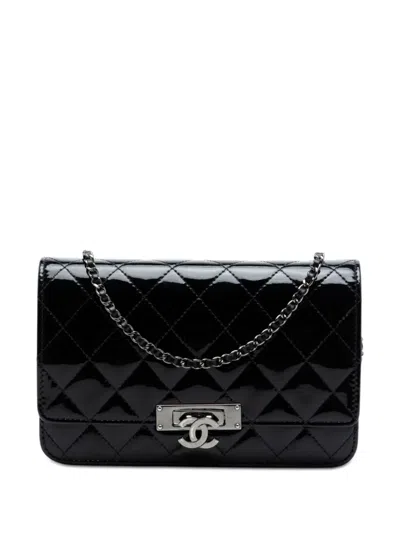 Pre-owned Chanel 2016-2017 Quilted Patent Golden Class Wallet On Chain Crossbody Bag In Black
