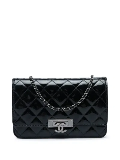 Pre-owned Chanel 2016-2017 Quilted Patent Golden Class Wallet On Chain Crossbody Bag In Black