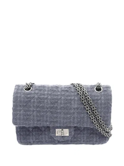 Pre-owned Chanel 2016-2017 Quilted Wool Reissue 2.55 Double Flap 225 Shoulder Bag In Blue