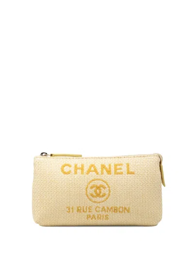 Pre-owned Chanel 2016-2017 Raffia Deauville Pouch In Yellow