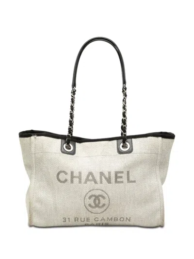Pre-owned Chanel 2016-2017 Small Canvas Deauville Tote Bag In Gray