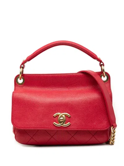 Pre-owned Chanel 2016-2017 Small Caviar Business Affinity Top Handle Bag Satchel In Red