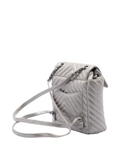 Pre-owned Chanel 2016-2017 Small Chevron Iridescent Calfskin Urban Spirit Backpack In Grey