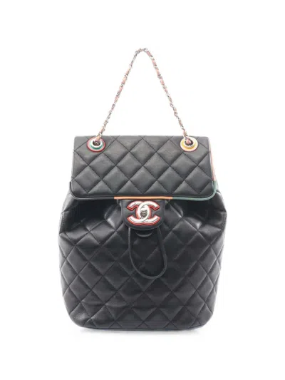 Pre-owned Chanel 2016-2017 Small Lambskin Cuba Color Urban Spirit Backpack In Black