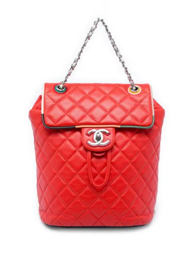 Pre-owned Chanel 2016-2017 Small Lambskin Cuba Color Urban Spirit Backpack In Red