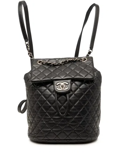 Pre-owned Chanel 2016-2017 Small Lambskin Urban Spirit Backpack In Black