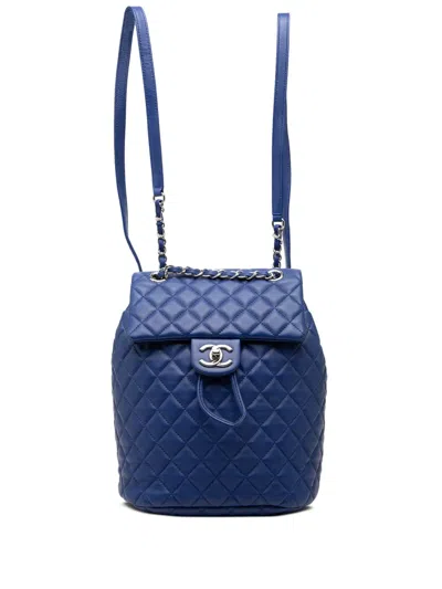 Pre-owned Chanel 2016-2017 Small Lambskin Urban Spirit Backpack In Blue