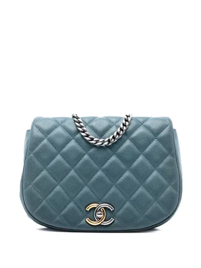 Pre-owned Chanel 2016-2017 Small Quilted Caviar Casual Pocket Flap Crossbody Bag In Blue
