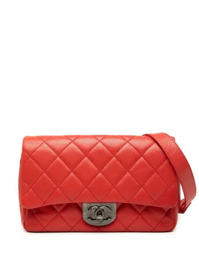 Pre-owned Chanel 2016-2017 Small Quilted Goatskin Double Carry Waist Chain Flap Satchel In Red