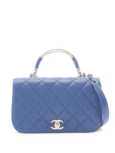 Pre-owned Chanel 2016-2017 Small Quilted Lambskin Carry Chic Flap Satchel In Blue