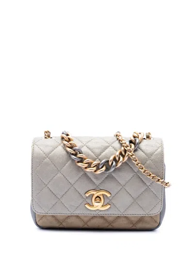 Pre-owned Chanel 2016-2017 Small Tricolor Quilted Lambskin Camellia Flower Flap Satchel In Gold